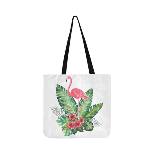 Pink Flamingo Tropical Floral Hibiscus Reusable Shopping Bag Model 1660 (Two sides)