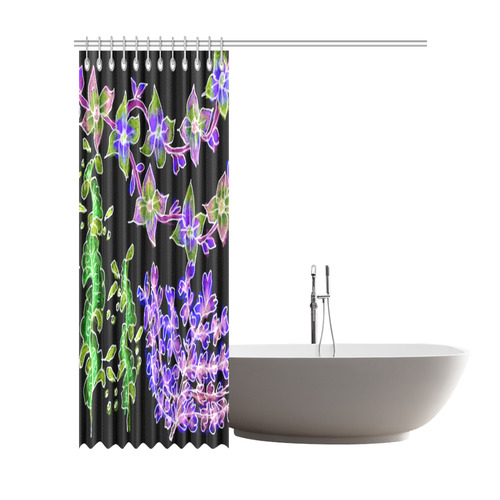 Psychedelic Purple Green Dancing Flowers Glow Shower Curtain 72"x84"