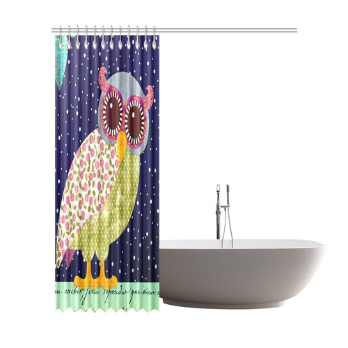 Cute Owl Floral Pattern Shower Curtain 72"x84"