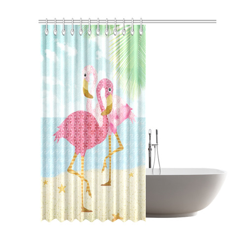 Pink Flamingos On The Beach Shower Curtain 69"x84"