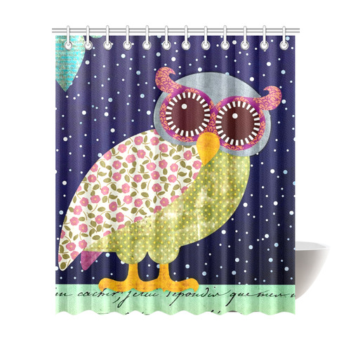 Cute Owl Floral Pattern Shower Curtain 72"x84"