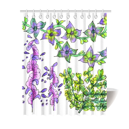 Abstract Purple Green Birds Singing Flowers Garden Shower Curtain 69"x84"