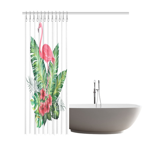 Pink Flamingo Tropical Floral Hibiscus Shower Curtain 72"x84"