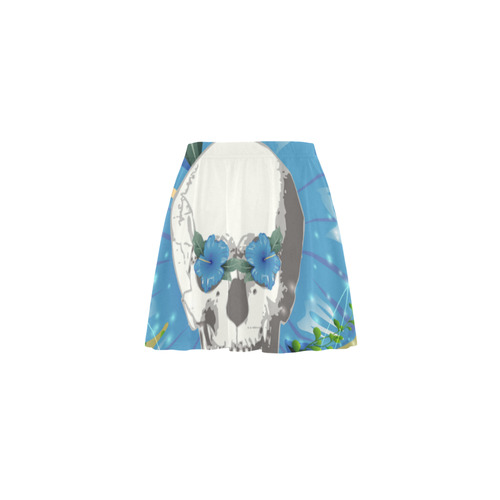 Funny skull with blue flowers Mini Skating Skirt (Model D36)