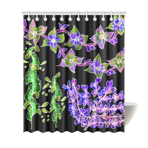 Psychedelic Purple Green Dancing Flowers Glow Shower Curtain 72"x84"