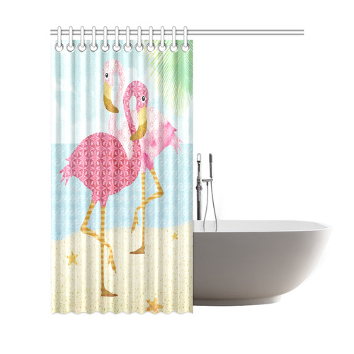 Pink Flamingos Beach Shower Curtain 69"x72"