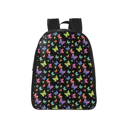 Colorful Butterflies Black Edition School Backpack (Model 1601)(Small)