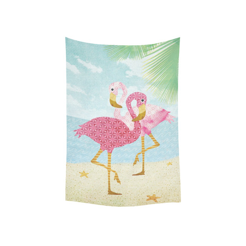 Pink Flamingos On The Beach Cotton Linen Wall Tapestry 40"x 60"