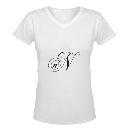 Alphabet N - Jera Nour Women's Deep V-neck T-shirt (Model T19)