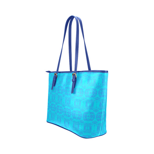 Abstract Blue and Turquoise Damask Leather Tote Bag/Small (Model 1651)