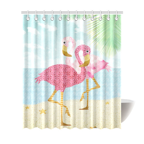 Pink Flamingos On The Beach Shower Curtain 72"x84"