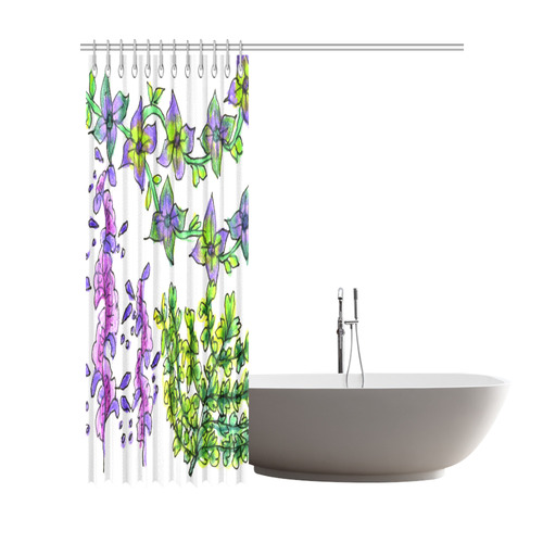 Abstract Purple Green Birds Singing Flowers Garden Shower Curtain 72"x84"