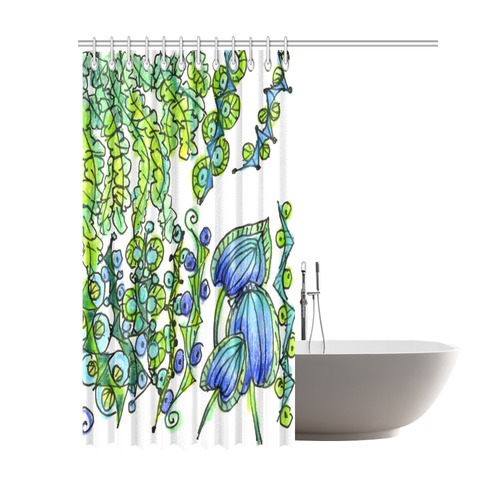 Green Blue Dancing Vines Joyful Flower Garden Shower Curtain 69"x84"