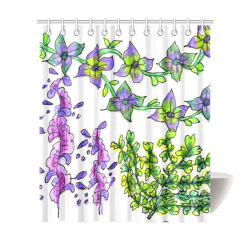 Abstract Purple Green Birds Singing Flowers Garden Shower Curtain 72"x84"