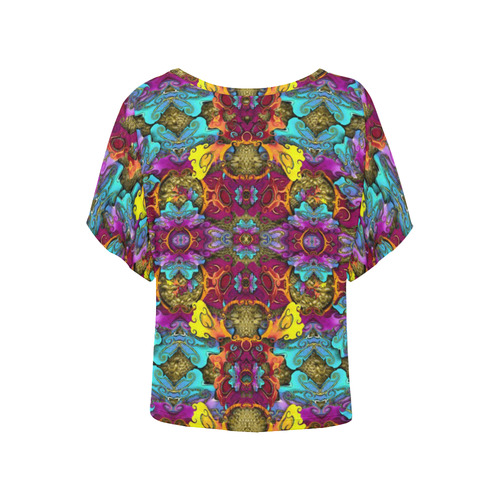 Fantasy rainbow flowers in a environment of calm Women's Batwing-Sleeved Blouse T shirt (Model T44)