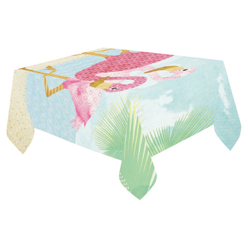 Pink Flamingos On The Beach Cotton Linen Tablecloth 52"x 70"