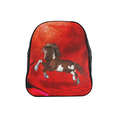 Wild horse on red background School Backpack (Model 1601)(Small)