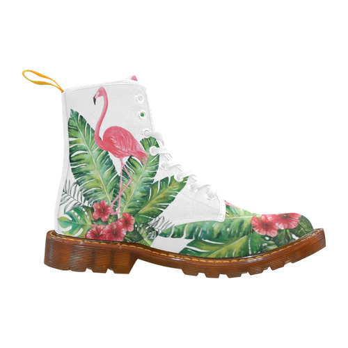 Pink Flamingo Tropical Floral Hibiscus Martin Boots For Women Model 1203H
