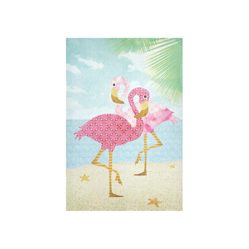 Pink Flamingos On The Beach Cotton Linen Wall Tapestry 40"x 60"