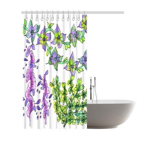 Abstract Purple Green Birds Singing Flowers Garden Shower Curtain 72"x84"