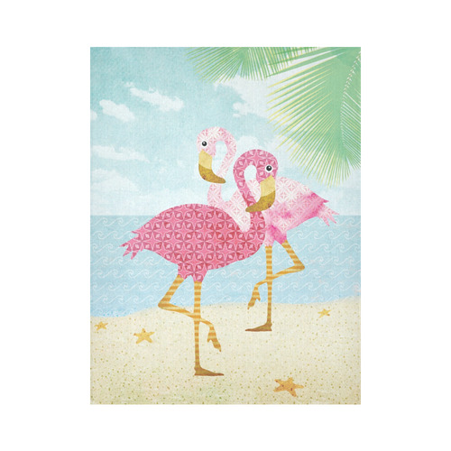 Pink Flamingos On The Beach Cotton Linen Wall Tapestry 60"x 80"