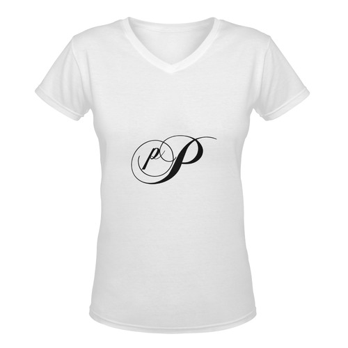 Alphabet P - Jera Nour Women's Deep V-neck T-shirt (Model T19)