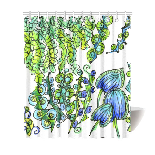 Green Blue Dancing Vines Joyful Flower Garden Shower Curtain 72"x84"