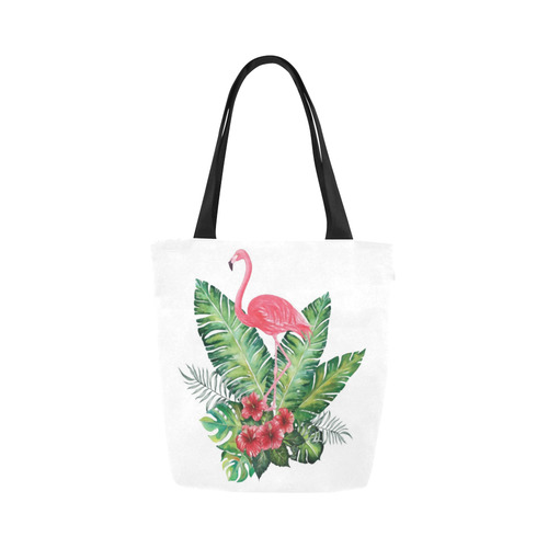 Pink Flamingo Tropical Floral Hibiscus Canvas Tote Bag (Model 1657)