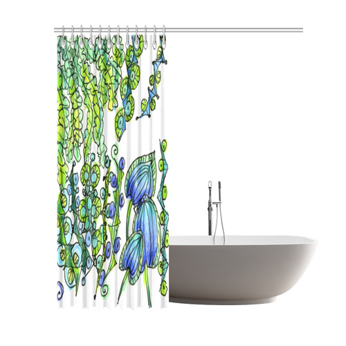 Green Blue Dancing Vines Joyful Flower Garden Shower Curtain 69"x84"