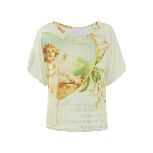 Vintage Wedding Painting With Poem Women's Batwing-Sleeved Blouse T shirt (Model T44)