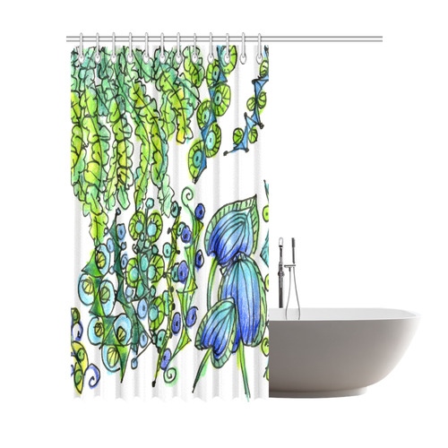 Green Blue Dancing Vines Joyful Flower Garden Shower Curtain 72"x84"