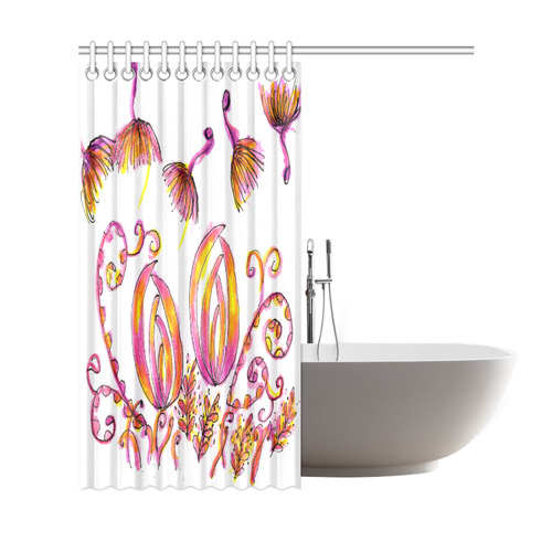 Pink Yellow Fairy Bells Secret Flower Nest Garden Shower Curtain 69"x72"