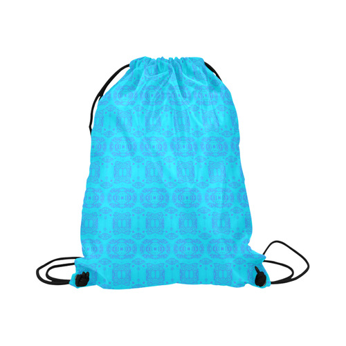 Blue and Turquoise Abstract Damask Pattern Large Drawstring Bag Model 1604 (Twin Sides)  16.5"(W) * 19.3"(H)