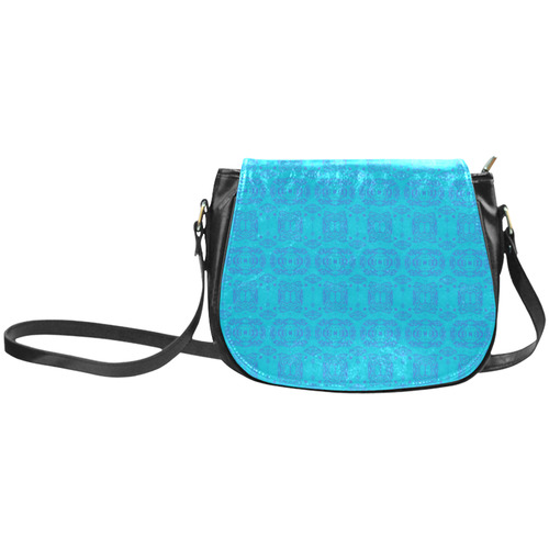 Blue and Turquoise Abstract Damask Classic Saddle Bag/Small (Model 1648)