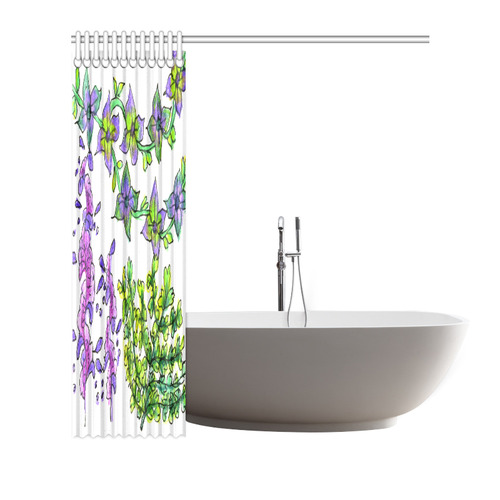 Abstract Purple Green Birds Singing Flowers Garden Shower Curtain 66"x72"