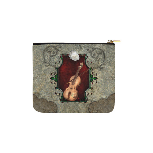 Violin with violin bow and flowers Carry-All Pouch 6''x5''
