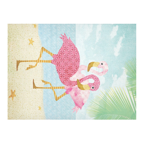 Pink Flamingos On The Beach Cotton Linen Tablecloth 52"x 70"