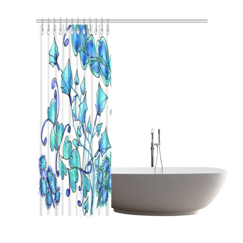 Aqua Hearts Kites Blue Balloons Garden Vines Shower Curtain 72"x84"