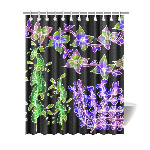 Psychedelic Purple Green Dancing Flowers Glow Shower Curtain 69"x84"