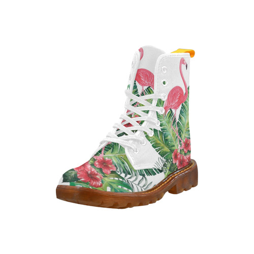 Pink Flamingo Tropical Floral Hibiscus Martin Boots For Women Model 1203H