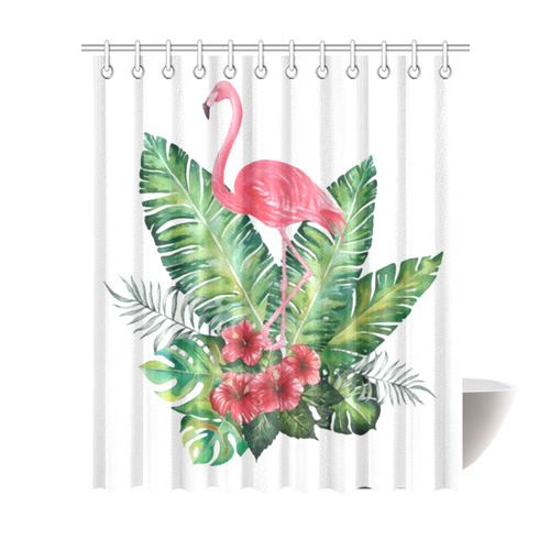 Pink Flamingo Tropical Floral Hibiscus Shower Curtain 72"x84"