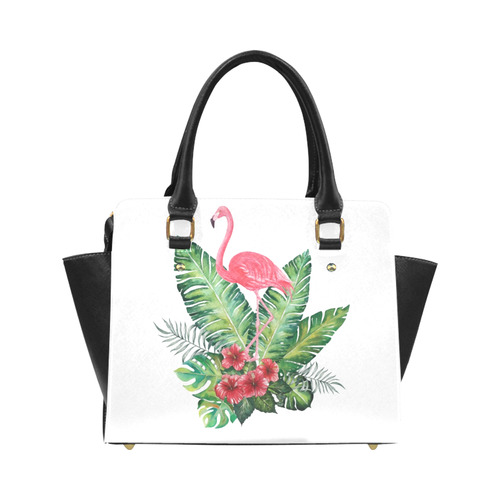 Pink Flamingo Tropical Floral Hibiscus Classic Shoulder Handbag (Model 1653)