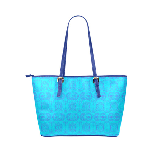 Abstract Blue and Turquoise Damask Leather Tote Bag/Small (Model 1651)