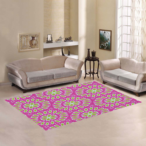 Hot Pink, Lime Green and White Pop Art Area Rug7'x5'