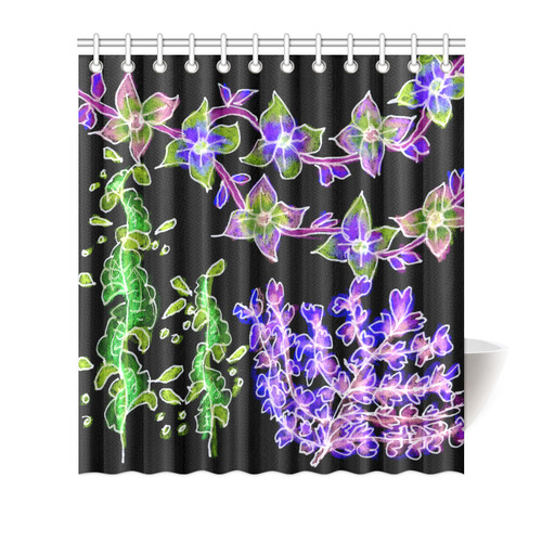 Psychedelic Purple Green Dancing Flowers Glow Shower Curtain 66"x72"