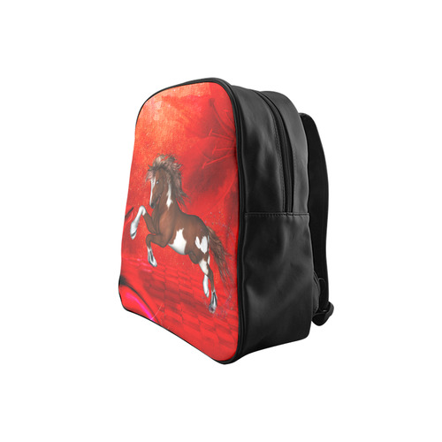 Wild horse on red background School Backpack (Model 1601)(Small)