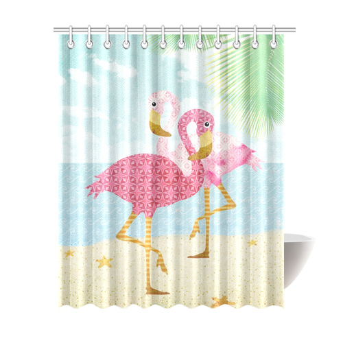 Pink Flamingos On The Beach Shower Curtain 69"x84"