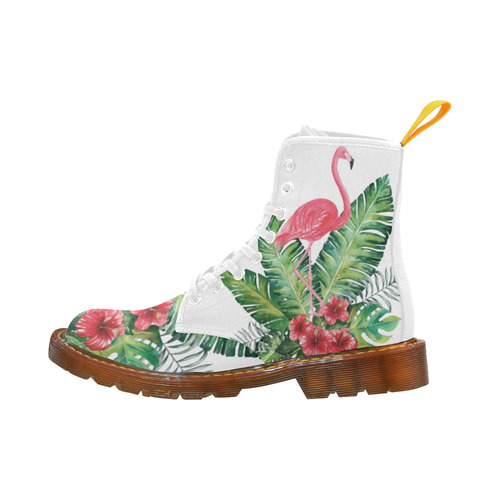 Pink Flamingo Tropical Floral Hibiscus Martin Boots For Women Model 1203H