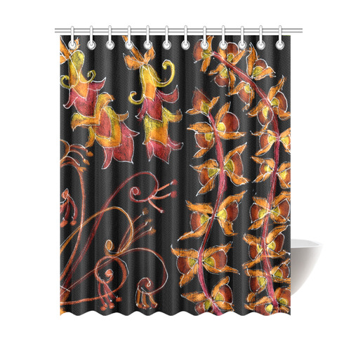 Psychadelic Orange Red Gold Glow Zendoodle Garden Shower Curtain 69"x84"