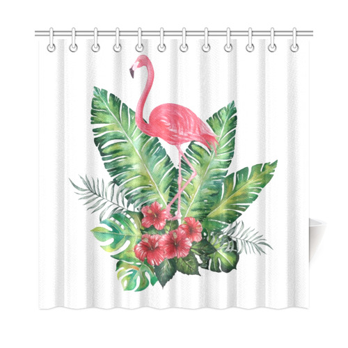 Pink Flamingo Tropical Floral Hibiscus Shower Curtain 72"x72"